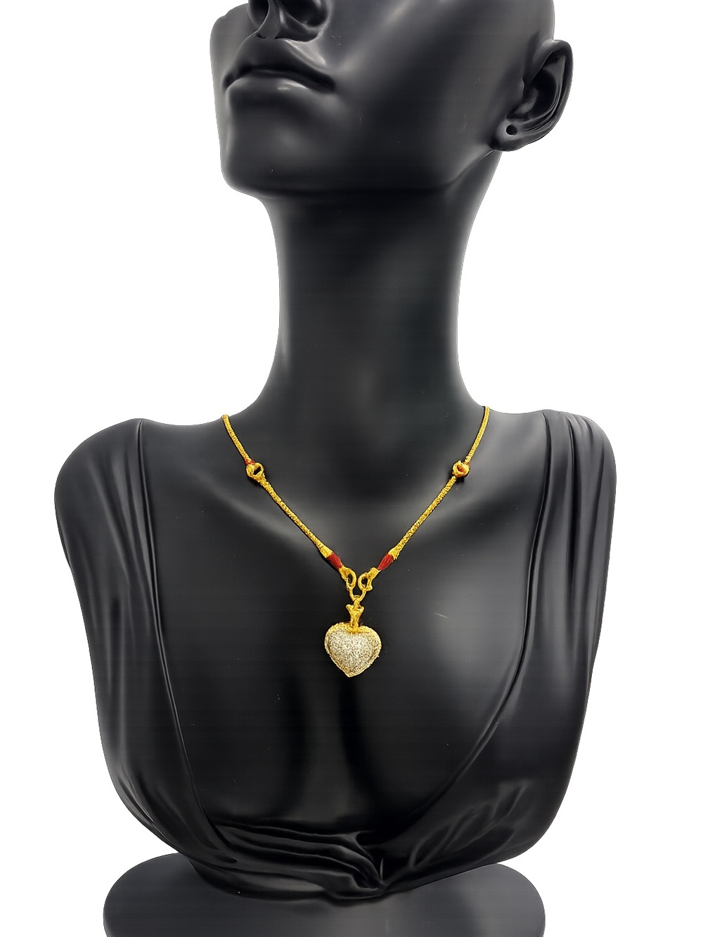 Gold Heart Pendant Necklace with Red Accents by